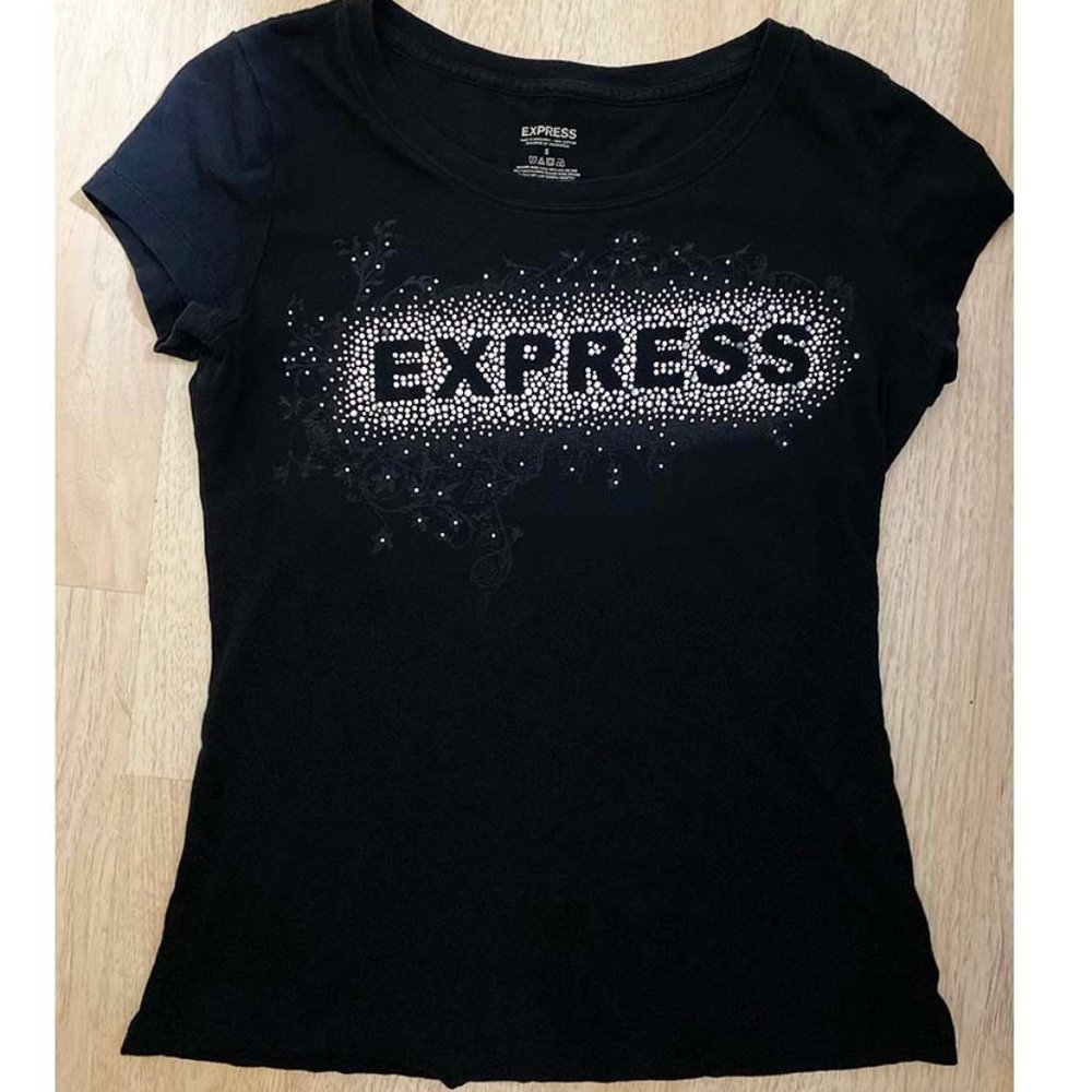 EXPRESS Black Silver Rhinestone Top Sexy BLING